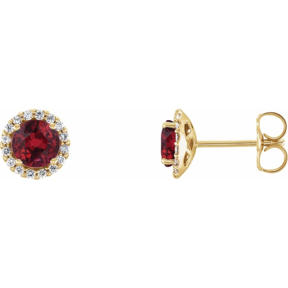 14K Yellow 5 mm Lab-Grown Ruby & 1/8 CTW Natural Diamond Earrings